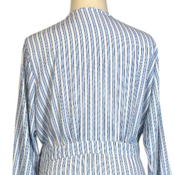 Time & Tru Wrap Dress Midi Long Sleeves Blue Cream Stripe Women’s Size XXL - 20 - Picture 10 of 12